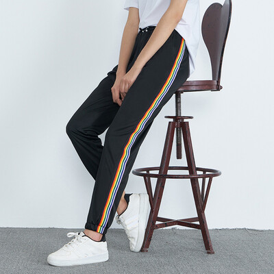 

Womens Mid-Waist Casual Striped Print Sports Pants Harem Pants Jogger Pants