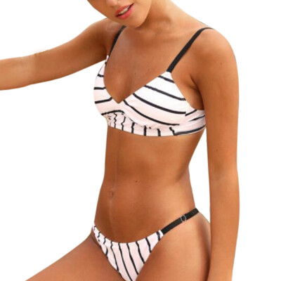 

Roseonmyhand Women Sexy Bikini Set Striped Printed Push-Up Padded Swimwear Swimsuit Beachwear