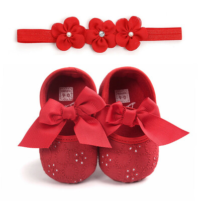 

Infant Baby Girl Princess Crib Flat Anti-slip Party Shoes Flower Headband Sets