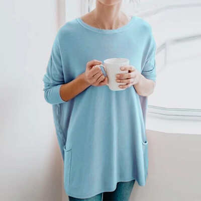 

Gobestart Womens Solid Warm Long Sleeve Sweatshirt Loose Pocket Daily Pullover Tops Blouse