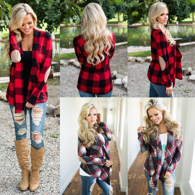 

Fashion Women Long Sleeve Blouse Plaid Print Shirt Single Breasted Cotton Shirt