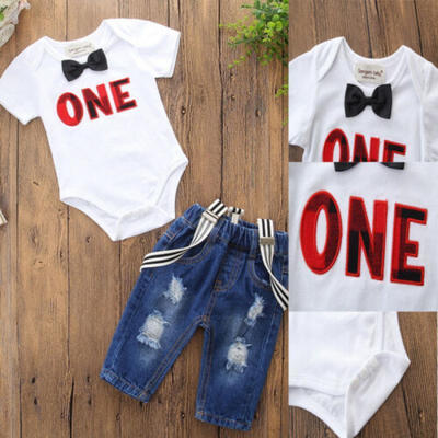 

2pcs Gentleman Newborn Infant Baby Boy Romepr Jeans Pants Outfits Clothes Set