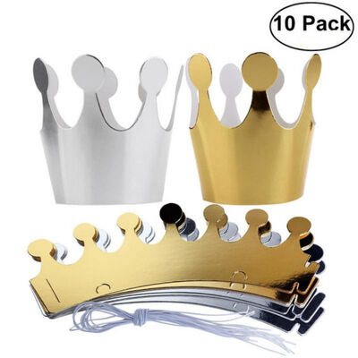 

10 pcs Kids Adult Happy Birthday Paper Hats Cap Prince Princess Crown Party Decoration for boy girl 5Pcs Silver5pcs gold Crown