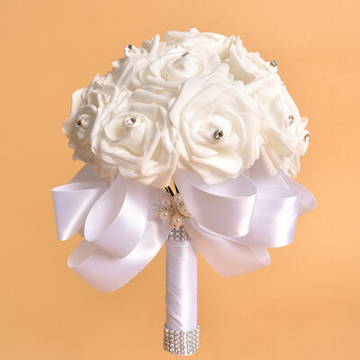 

Gobestart Crystal Roses Pearl Bridesmaid Wedding Bouquet Bridal Artificial Silk Flowers WH