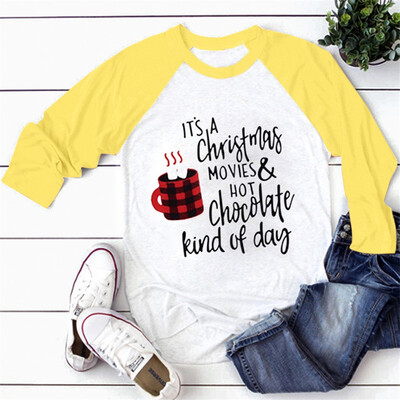

Tailored Women Casual Merry Christmas Print Round Neck Long Sleeve Splice T-Shirt Tops