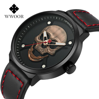 

WWOOR grip love Swiss watch skull mens belt steel belt mesh waterproof ultra-thin quartz watch mens watch