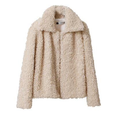 

Toponeto Women Plus Velvet Solid Color Turn -Down Collar Wool Lamb Short Long Coat