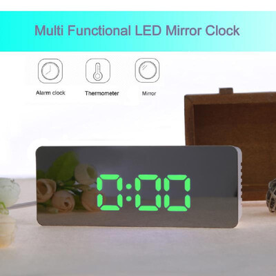 

Multifunctional Plastic Mirror LED Night Light Thermometer Digital Wall Clock Lamp Alarm Clock
