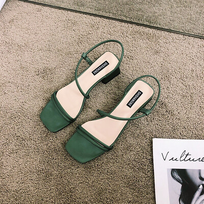 

Chic Roman Sandals Woman Summer Korean Version Baitao Square-headed Rough-heeled Fairy Wind Evening Shoes Woman