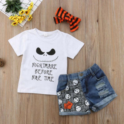 

3pcs Toddler Baby Girl Clothes Romper T-shirt TopDenim Pants Kids Outfits Set