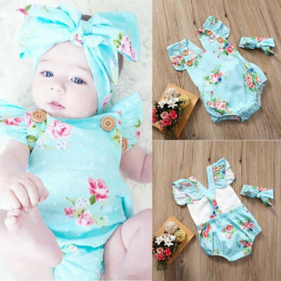 

US Baby Girl Flowers Romper Infant Headband Jumpsuit Bodysuit Clothes Outfit Set