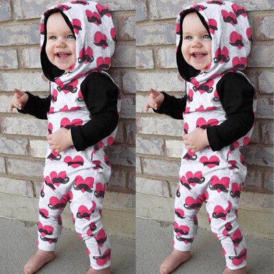 

Toddler Infant Baby Boys Girls Heart Beard Print Hooded Romper Jumpsuit Clothing