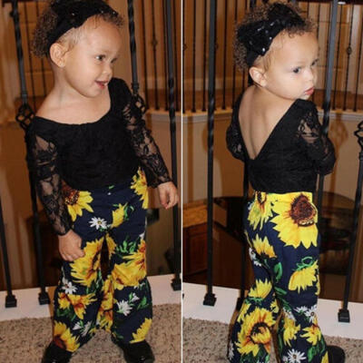 

Toddler Infant Baby Girls Clothes Lace Backless Tops Sunflower Pants Outfit 1-5Y