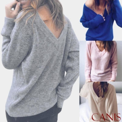 

Women´s Knitwear V-neck Sweatshirt Warm Jumper Pullover Sweater Loose Tops