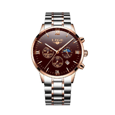 

LIGE 9831 Men Watch Quartz Business Simple Wristwatch Calendar Date Hour Minute Second Display Timer 3ATM Waterproof Fashion Casua