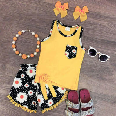 

3PCS Kids Baby Girls Outfits Summer Vest T-shirt TopsFloral Shorts Clothes Set