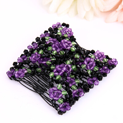 

Gobestart Fashion Ladies Magic Beads Elasticity Double Hair Comb Clamp Stretchy Accessory