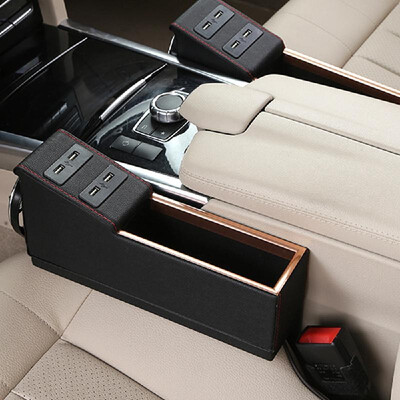 

Car Accessory Armrest Storage Box Console Seat Slit Multipurpose Pocket Catch Pouch with Foldable Cup Holder 4 USB Charging Port