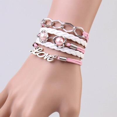 

Charm Retro Bracelet Gift 1 piece Love Leather Braided Weaving Bracelet Bangles For Women
