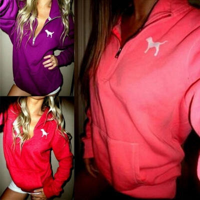 

Women Long Sleeve Hoodie Half Zip Sweatshirt Sweater Jumper Coat Pocket Pullover
