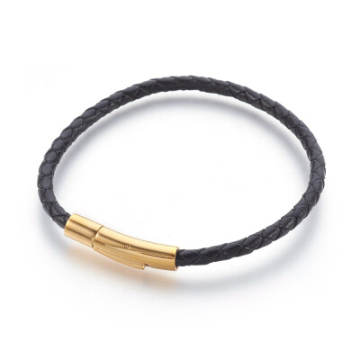 

Braided Leather Cord Bracelet Making with 316 Stainless Steel Clasps Golden Black 8-14"21cm 4mm