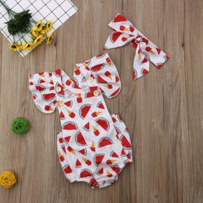 

Newborn Baby Girl Watermelon Romper Jumpsuit Bodysuit Headband Clothes Outfit US