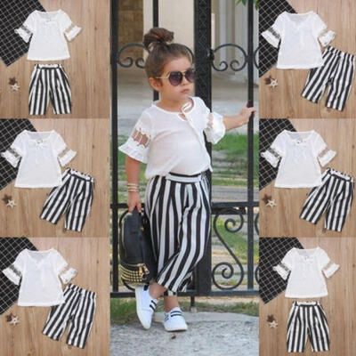 

Toddler Infant Baby Girl 2pcs Flare Sleeve Clothes T-shirt Top Pants Outfit Set