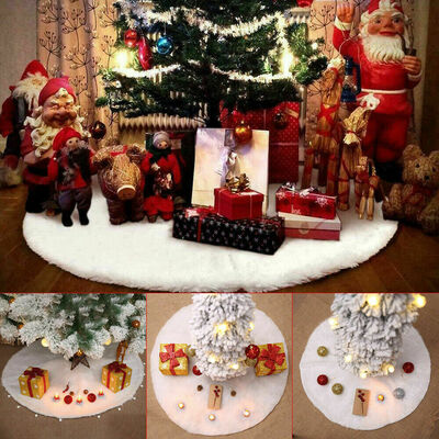 

90cm Long Snow Plush Christmas Tree Skirt Base Floor Mat Cover XMAS Party Decor
