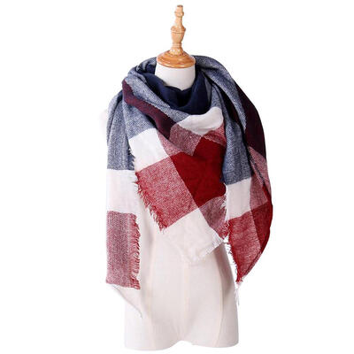 

Fashion Women Cashmere Warm Shawl Plaid Print Triangle Scarf Casual Decor