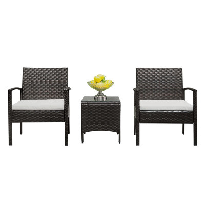 

3PCS Outdoor Patio Garden Wicker Rattan Conversation Chat Set