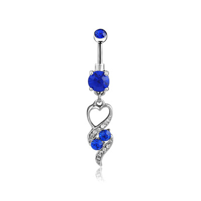 

Womens Love Heart Pendant Surgical Steel Crystal Belly Ring Body Piercing