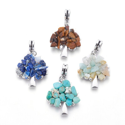 

Alloy European Dangle Beads with NaturalSynthetic Mixed Gemstone Chips Tree Antique Silver 40mm