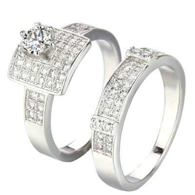 

1Pair European And American Women Full Zircon Heart And Eight Arrows Simulation Zircon Ring Inlaid Zircon Engagement Ring Set