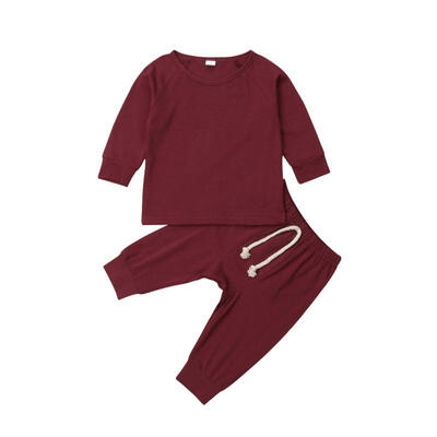 

Baby Boy Girl Solid Color Long Sleeve TopsPants Pajamas Set