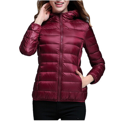

Toponeto Women Casual Light Outerwear Solid Hooded Zippers Pocket Coat Down Jackets