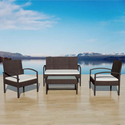 

4 Piece Garden Lounge Set with Cushions Poly Rattan Brown