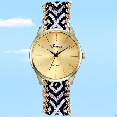 

2018 Waves Design Fashion Women leather watch Women Knitted Weaved Rope Band Bracelet Quartz Dial Wrist Watch 233