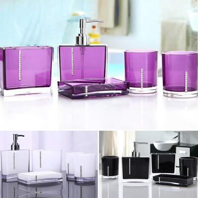 

5PCSet Acrylic Bathroom Accessories Bath Cup Bottle Toothbrush Holder Soap Dish PurpleRedBlackWhite