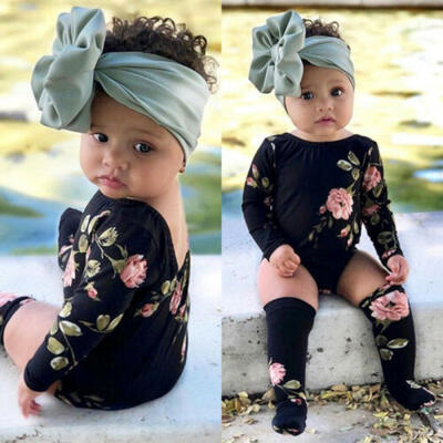 

Newborn Baby Girls Floral Bodysuit Long Sleeve Jumpsuit Socks Casual Clothes Set
