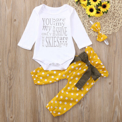 

Newborn Baby Girls Letter Print Long Sleeves RomperPantsHeadband Outfits Sets