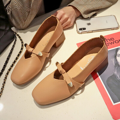 

Fangtou bean-bean shoes womens early spring flat with thick&single-style shoes Korean style 100 students soft bottom shoes