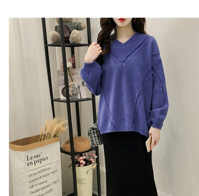 

2018 short v-neck knit women 2018 autumnwinter Korea edition easy languid wind pullover long sleeve students