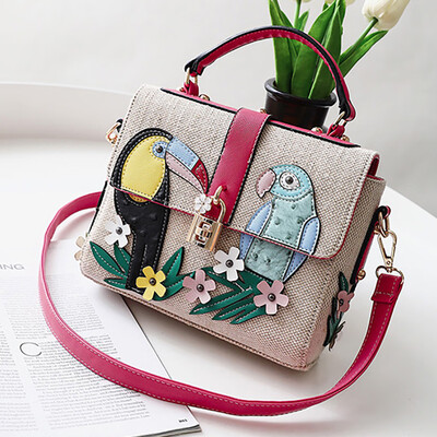 

Tailored Women Fashion Canvas Patchwork Birds And Flowers Shoulder Handbag Casual Bag