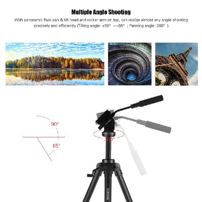 

YUNTENG VCT-999RM Professional Aluminum Alloy Video Tripod 4-Section Adjustable with Fluid Pan & Tilt Head for Canon Nikon Sony DS