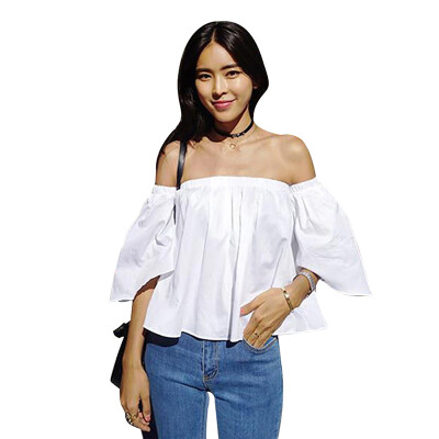 

Women Top Shirt Summer Half Sleeve Loose Solid Flare Sleeve Female