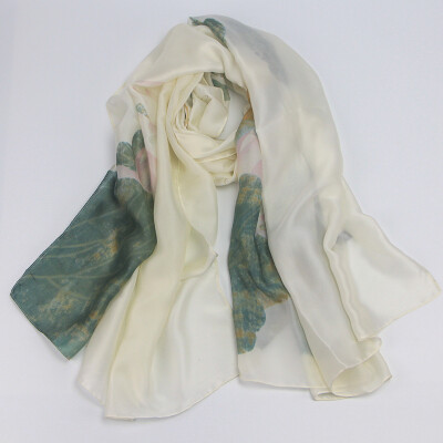 

Temperament lady wind scarf new simulation silk lotus lotus print spring&summer large sunscreen thin scarf shawl female