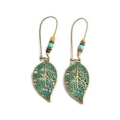 

Exaggerated Vintage Hollowed-Out Leaves&Beads Dangling Earrings