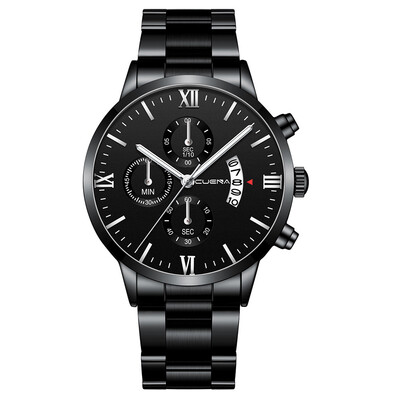 

Gobestart CUENA Mens Business Steel Belt Watch Three Eyes Six-Piece Calendar Quartz Watch