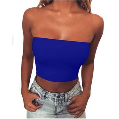 

Women Off Shoulder Elastic Tube Tops Bra Blouse Strapless Bandeau Crop Top Shirt