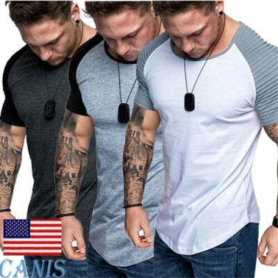 

US New Mens Slim Fit Casual T-shirt Tops Summer Clothes Bodybuilding Muscle Tee